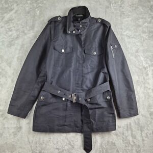 Lauren‎ Ralph Lauren Jacket Large Black Full Zip Snap Utility Pockets Belted